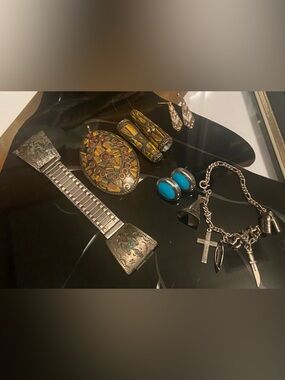 Western Jewelry Lot- Sterling 925 Bracelet, Earrings, Vintage Watch strap etc 94